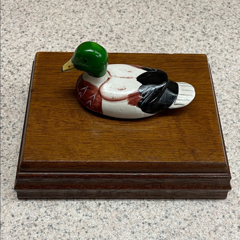 Decorative Duck Figurine on Wooden Base
